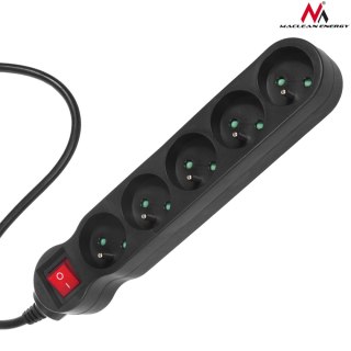 Listwa zasilająca Maclean, przedłużacz 5 gniazd, z wyłącznikiem, czarny, 2300W, 5m, MCE185