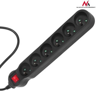 Listwa zasilająca Maclean, przedłużacz 6 gniazd, z wyłącznikiem, czarny, 2300W, 3m, MCE187