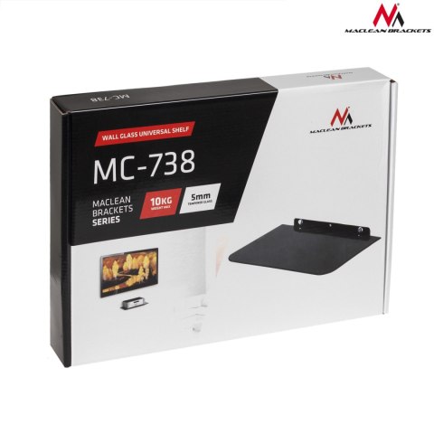 Półka pod DVD Maclean, pojedyncza, max. 10kg, szklana, MC-738