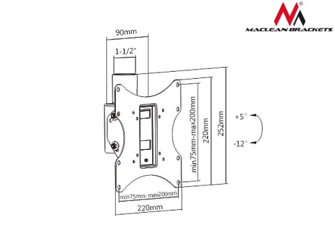 Uchwyt Maclean, Do telewizora sufitowy, Max vesa 200x200, PROFI MARKET SYSTEM, 23-42", 50kg, MC-704