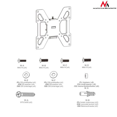 Uchwyt do telewizora lub monitora Maclean, max vesa 200x200, 23-42", 20kg, czarny, MC-597