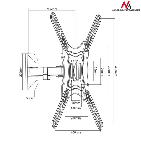 Uchwyt do telewizora lub monitora Maclean, uniwersalny, max 400x400, 13-55", 30kg, czarny