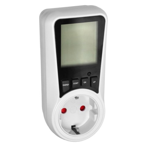 Dwutaryfowy watomierz, kalkulator energii z wyświetlaczem LCD, 2 oddzielne taryfy, wewnętrzny akumulator, 16A 230V,wersja Schuko