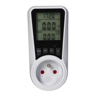 Dwutaryfowy watomierz, kalkulator energii z wyświetlaczem LCD, 2 oddzielne taryfy, wewnętrzny akumulator, 16A 230V