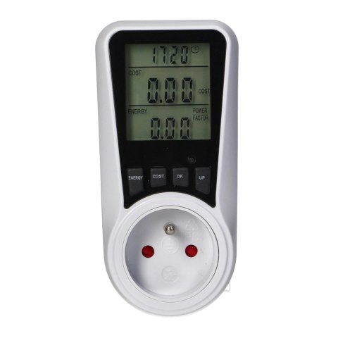 Dwutaryfowy watomierz, kalkulator energii z wyświetlaczem LCD, 2 oddzielne taryfy, wewnętrzny akumulator, 16A 230V