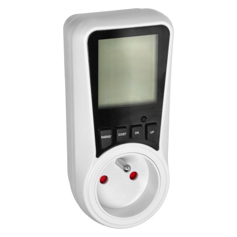 Dwutaryfowy watomierz, kalkulator energii z wyświetlaczem LCD, 2 oddzielne taryfy, wewnętrzny akumulator, 16A 230V