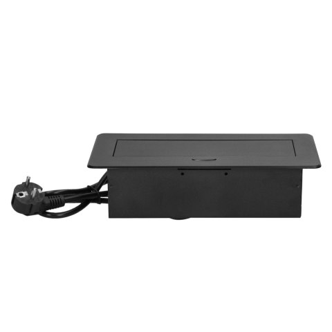 Gniazda meblowe wpuszczane w blat z płaskim frezowanym rantem, ładowarką USB i przewodem 1,5m, 2x2P+Z, 2xUSB (typ A+C; 3,6A), cz