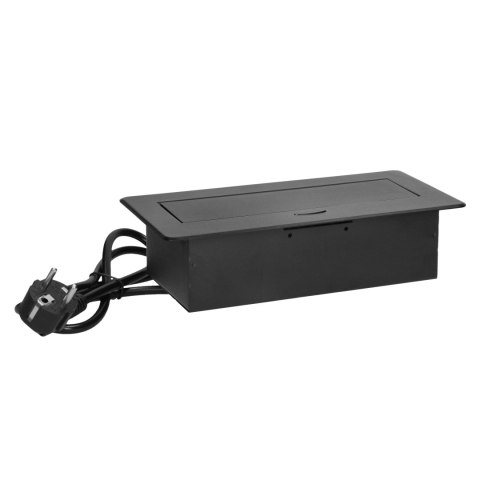 Gniazda meblowe wpuszczane w blat z płaskim frezowanym rantem, ładowarką USB i przewodem 1,5m, 2x2P+Z, 2xUSB (typ A+C; 3,6A), cz