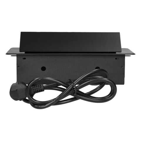 Gniazda meblowe wpuszczane w blat z płaskim frezowanym rantem, ładowarką USB i przewodem 1,5m, 2x2P+Z, 2xUSB (typ A+C; 3,6A), cz