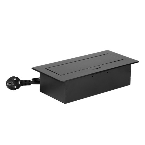 Gniazdo meblowe wpuszczane w blat z płaskim frezowanym rantem, ładowarką USB i przewodem 1,5m, 2x2P+Z (Schuko), 2xUSB (typ A+C; 