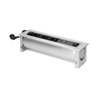 Gniazdo meblowe wpuszczane w blat z płaskim frezowanym rantem oraz elektrycznym otwieraniem, 3x2P+Z (Schuko),2xNET,1xHDMI