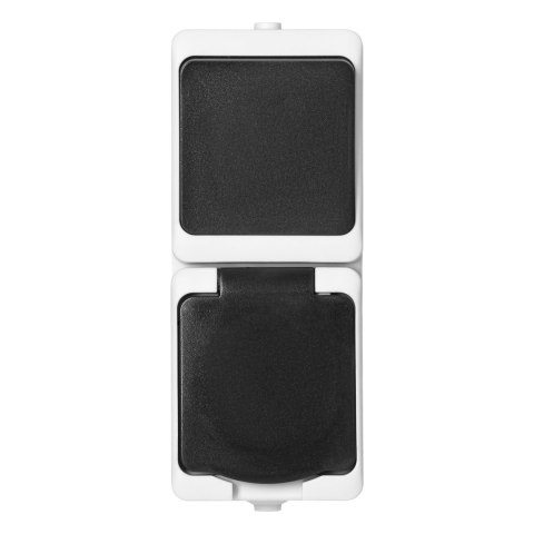 Łącznik jednobiegunowy + Gniazdo 2P+Z Schuko AQUATIC MINI IP 54 biało-czarne
