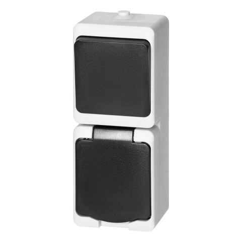 Łącznik jednobiegunowy + Gniazdo 2P+Z Schuko AQUATIC MINI IP 54 biało-czarne