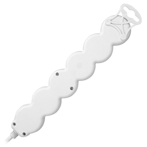 Przedłużacz 5-krotny 2P+Z, z wyłącznikiem, 5m H05VV-F 3x1,5mm2, Imax=16A, płaska wtyczka, biały