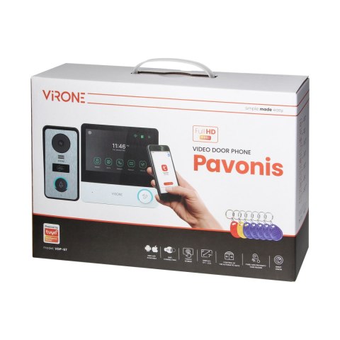 PAVONIS, zestaw wideodomofonowy, 4-żyłowy, 7", Wi-Fi, ekran dotykowy, Full HD, RFID