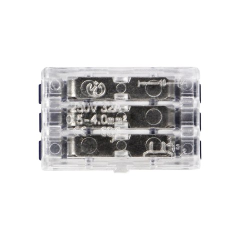 Złączka instalacyjna zaciskowa 3-przewodowa, dwustronna; na dowolny przewód 0,75-4mm?; IEC 250V/32A; blister 4 szt.