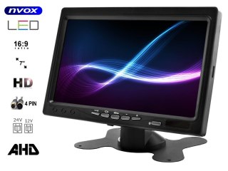 Monitor samochodowy lcd 7 cali 12/24v kabel 10m oraz kamera cofania 4pin zestaw ahd