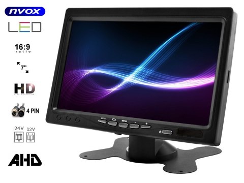 Monitor samochodowy lcd 7 cali 12/24v kabel 10m oraz kamera cofania 4pin zestaw ahd