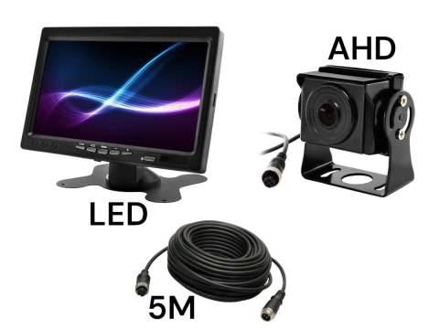 Monitor samochodowy lcd 7 cali 12/24v kabel 10m oraz kamera cofania 4pin zestaw ahd