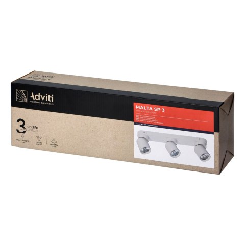 MALTA SP 3, oprawa ścienno-sufitowa, GU10 max. 3x12W, IP20, biała