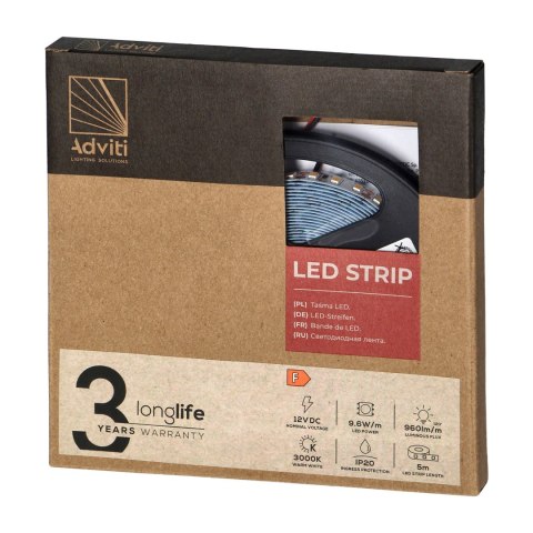 Taśma LED 12V, 2835, 120L/m, 1000lm/m, 9,6W/m, IP20, 3000K, 5m