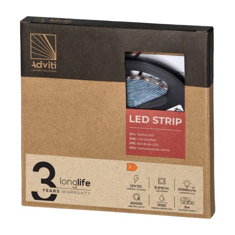 Taśma LED 12V, 2835, 120L/m, 1000lm/m, 9,6W/m, IP20, 4000K, 5m