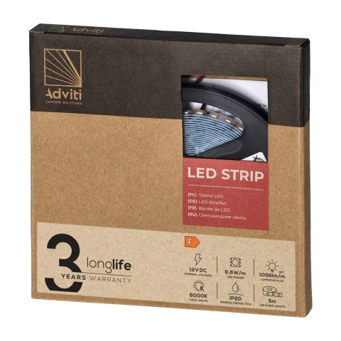 Taśma LED 12V, 2835, 120L/m, 1000lm/m, 9,6W/m, IP20, 6000K, 5m