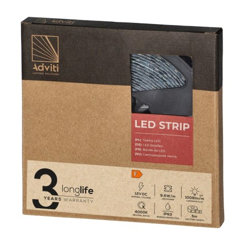 Taśma LED 12V, 2835, 120L/m, 760lm/m, 9,6W/m, IP63, 4000K, 5m