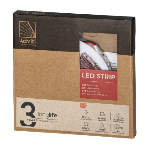 Taśma LED 12V, Samsung chipset 2835, 120L/m, 1260lm/m, 12W/m, IP20, 3000K, 5m