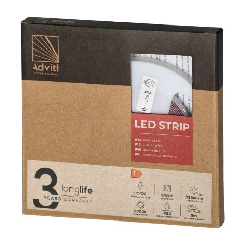Taśma LED 12V, Samsung chipset 2835, 60L/m, 630lm/m, 6W/m, IP20, 3000K, 5m