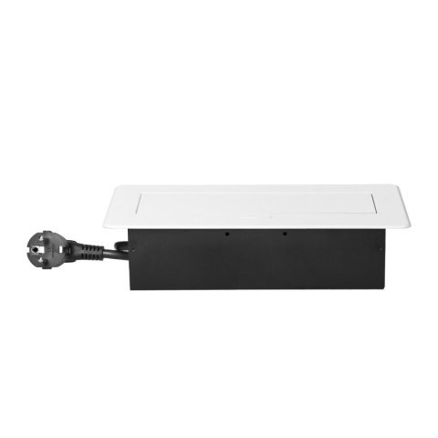 Gniazdo meblowe wpuszczane w blat z płaskim frezowanym rantem, ładowarką USB i przewodem 1,5m, 2x2P+Z (Schuko), 2xUSB (typ A+C; 