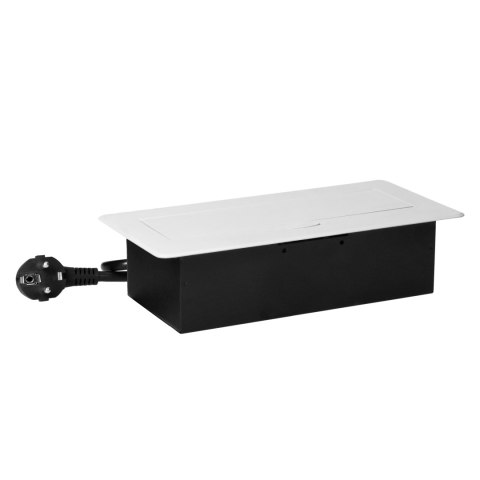 Gniazdo meblowe wpuszczane w blat z płaskim frezowanym rantem, ładowarką USB i przewodem 1,5m, 2x2P+Z (Schuko), 2xUSB (typ A+C; 