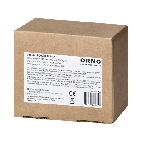 Zasilacz na szyne DIN, 12VDC, 11,3A, 135,6W, 6 modułów
